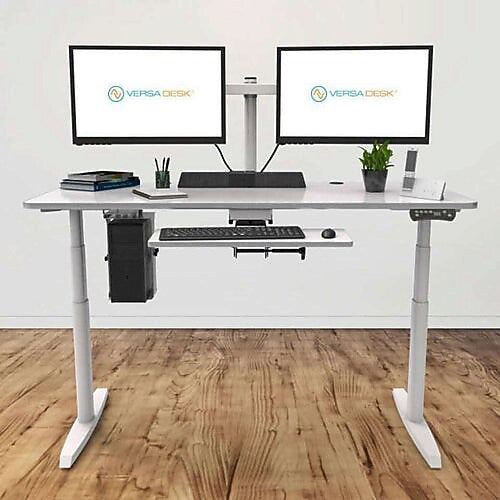 VersaDesk PowerLift 60"W Electric Rectangular Adjustable Standing Desk, White/Black (PLSDR6030-BW-APP )