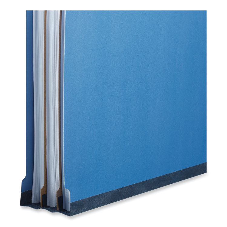 Six-Section Pressboard Classification Folders, 2.5" Expansion, 2 Dividers, 6 Fasteners, Letter Size, Blue, 10/Box