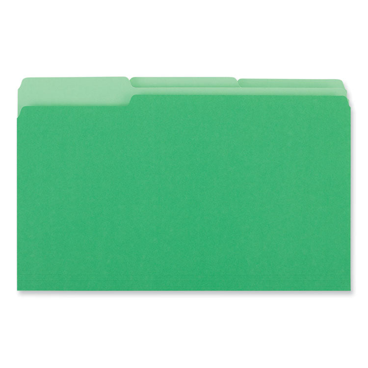 Interior File Folders, 1/3-Cut Tabs: Assorted, Legal Size, 11-pt Stock, Green, 100/Box