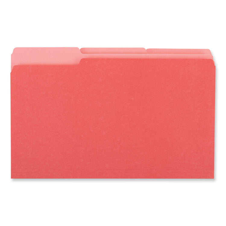 Interior File Folders, 1/3-Cut Tabs: Assorted, Legal Size, 11-pt Stock, Red, 100/Box
