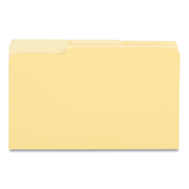 Interior File Folders, 1/3-Cut Tabs: Assorted, Legal Size, 11-pt Stock, Yellow, 100/Box