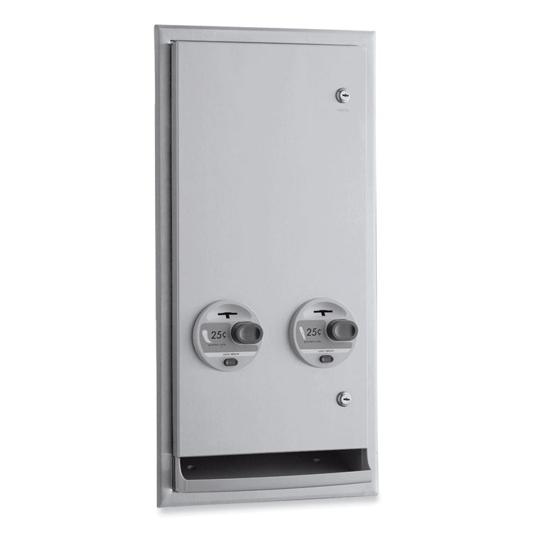 ClassicSeries Recessed or Semi-Recessed Napkin/Tampon Vendor, 25 Cent Coin Mechanism, 13.88 x 7.94 x 27.88, Satin Stainless
