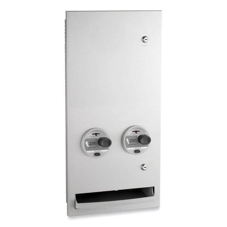 TrimLineSeries Recessed Napkin/Tampon Vendor, 25 Cent Coin Mechanism, 13.88 7.94 x 28, Satin Stainless Steel