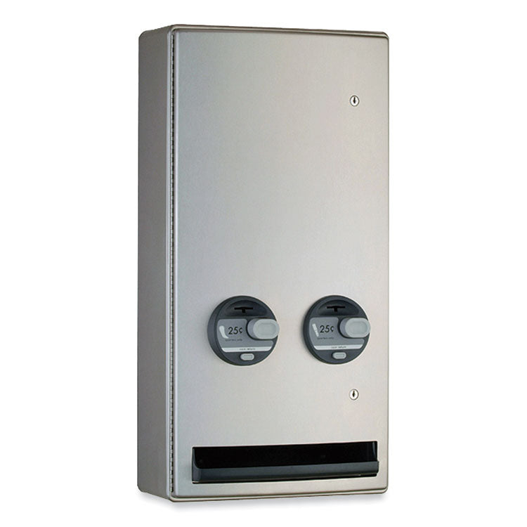 ConturaSeries Surface-Mounted Napkin/Tampon Vendor, 25 Cent Coin Mechanism, 14.5 x 7.13 x 28.5, Satin Stainless Steel
