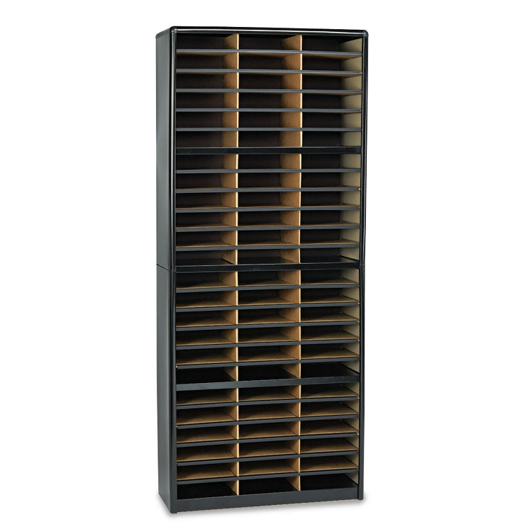 Steel/Fiberboard Literature Sorter, 72 Compartments, 32.25 x 13.5 x 75, Black