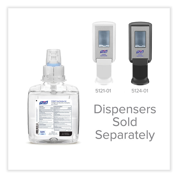 VF PLUS Hand Sanitizer Gel, 1,200 mL Refill Bottle, Fragrance-Free, For CS4 Dispensers, 4/Carton