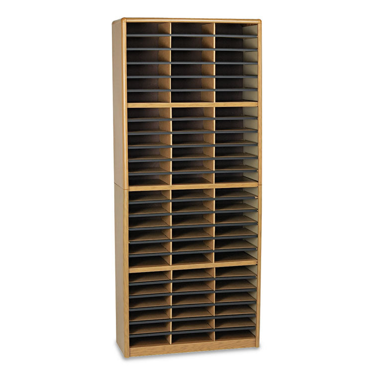 Steel/Fiberboard Literature Sorter, 72 Compartments, 32.25 x 13.5 x 75, Med Oak