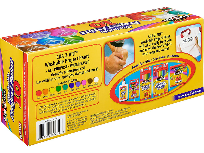 Cra-Z-Art Washable Project Paints, Assorted Colors, 2 Fl. Oz., 10/Pack (10601-4)