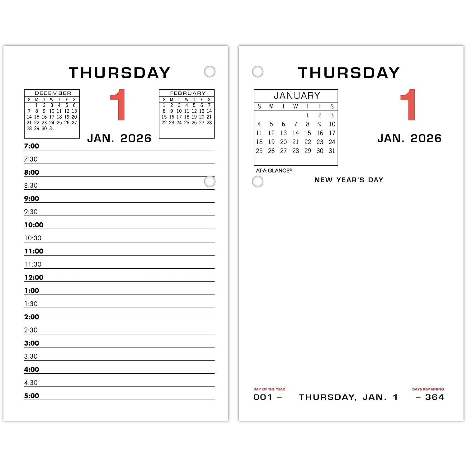 2026 AT-A-GLANCE 6" x 3.5" Daily Desk Calendar Refill Pages, White/Black (E017-50-26)