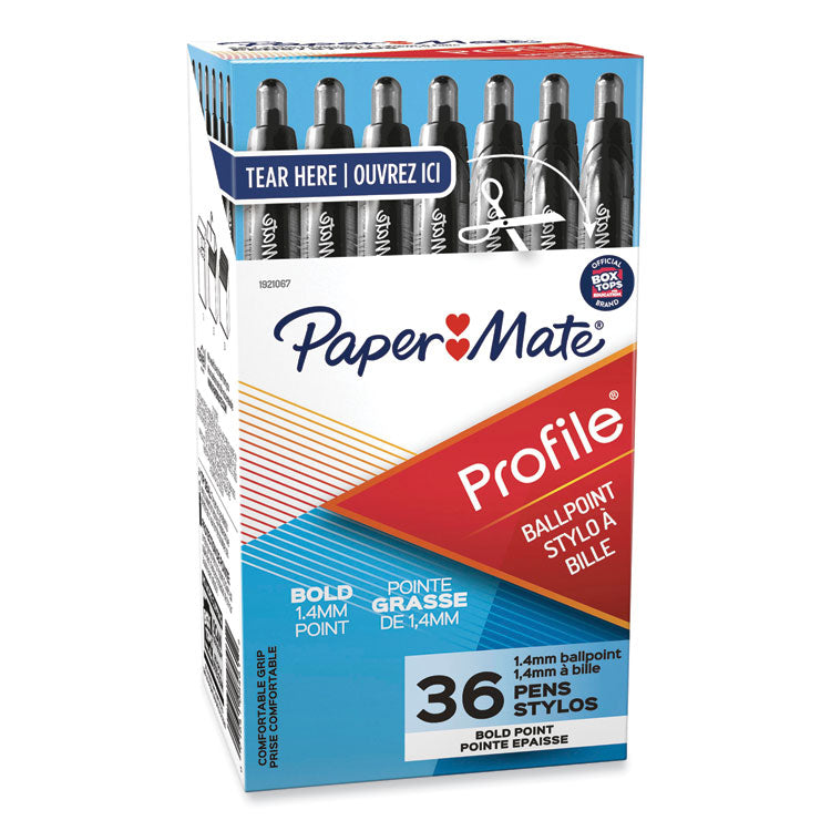 Profile Ballpoint Pen Value Pack, Retractable, Bold 1.4 mm, Black Ink, Translucent Black Barrel, 36/Box