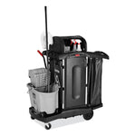Executive High Security Janitorial Cleaning Cart, Plastic, 4 Shelves, 1 Bin, 23.1" x 39.6" x 27.5", Black
