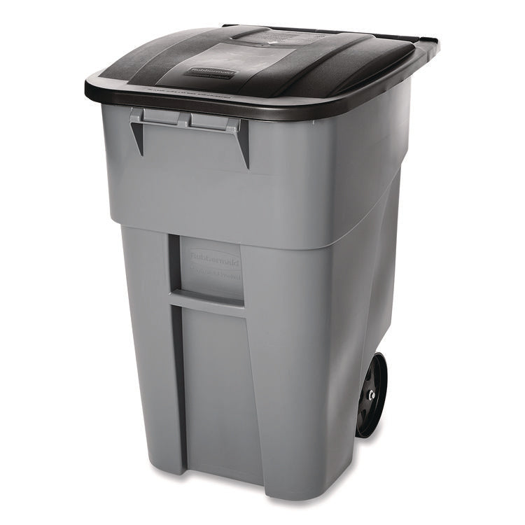 Square Brute Rollout Container, 50 gal, Molded Plastic, Gray