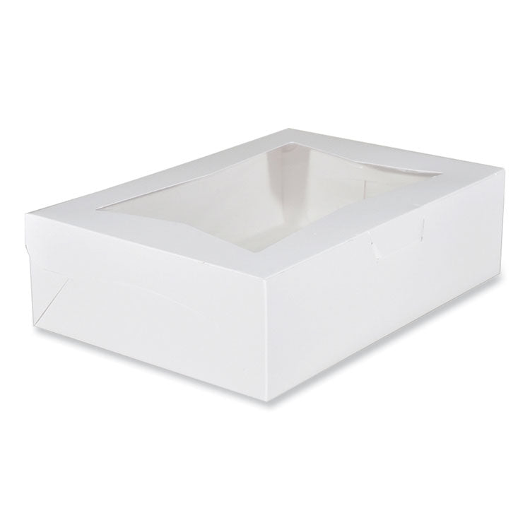 White Window Bakery Boxes with Tuck-in Lid, 10 x 14 x 4, White, Paper, 100/Carton