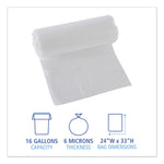 High-Density Can Liners, 16 gal, 6 mic, 24" x 33", Natural, Perforated Roll, 50 Bags/Roll, 20 Rolls/Carton