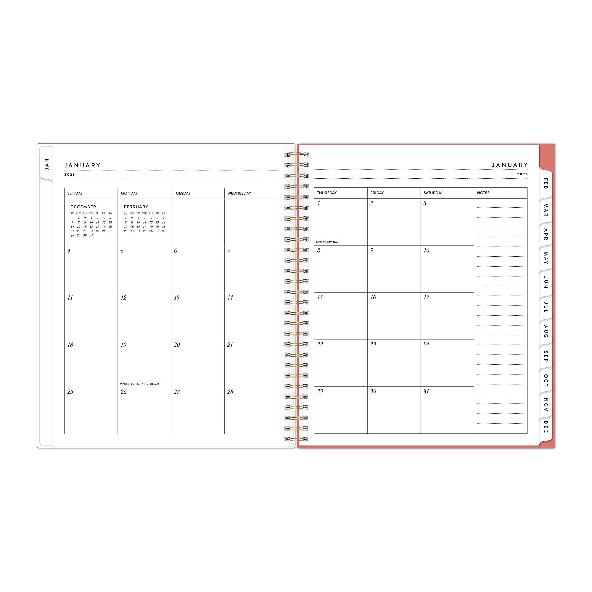2026 Blue Sky Bespoke Letterpress Pomegranate Blush 8" x 10" Calendar Year Monthly Planner, Faux Leather Cover (156221)