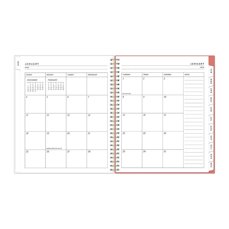 2026 Blue Sky Bespoke Letterpress Pomegranate Blush 8" x 10" Calendar Year Monthly Planner, Faux Leather Cover (156221)