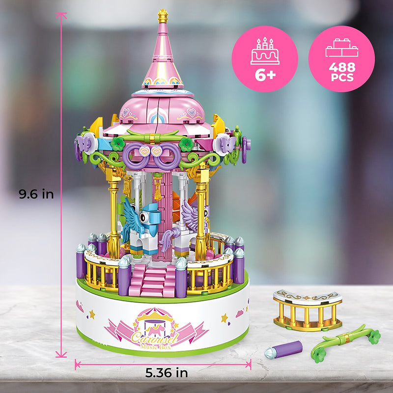 Contixo Carousel Building Block Set with Music Box, 488 Pieces/Set (CNXBK02)