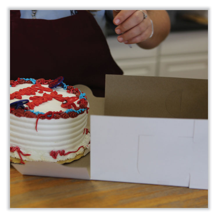 White One-Piece Non-Window Bakery Boxes, Standard, 10 x 10 x 5, White/Brown, Paper, 100/Bundle