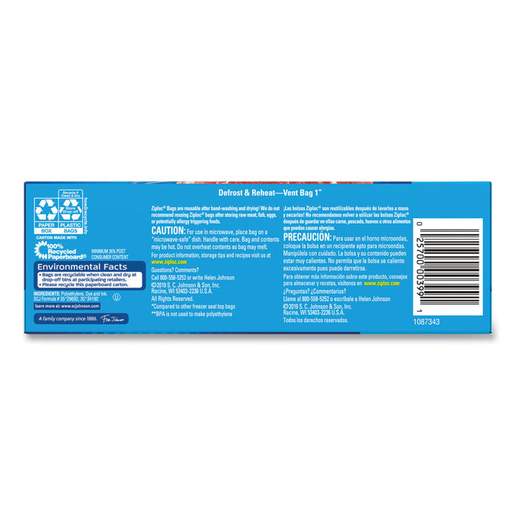 Zipper Freezer Bags, 16 oz, 7" x 5", Clear, 240/Carton