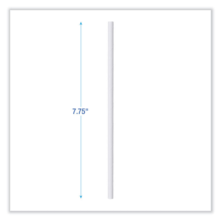Individually Wrapped Paper Straws, 7.75" X 0.25", White, 3,200/carton
