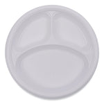 Hi-Impact Plastic Dinnerware, 3-Compartment Plate, 10" dia, White, 500/Carton