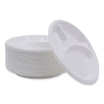 Hi-Impact Plastic Dinnerware, 3-Compartment Plate, 10" dia, White, 500/Carton