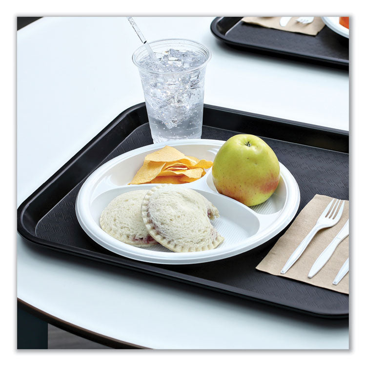 Hi-Impact Plastic Dinnerware, 3-Compartment Plate, 10" dia, White, 500/Carton