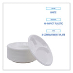 Hi-Impact Plastic Dinnerware, 3-Compartment Plate, 10" dia, White, 500/Carton