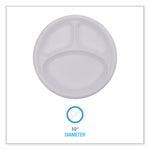 Hi-Impact Plastic Dinnerware, 3-Compartment Plate, 10" dia, White, 500/Carton