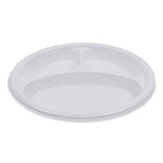 Hi-Impact Plastic Dinnerware, 3-Compartment Plate, 10" dia, White, 500/Carton