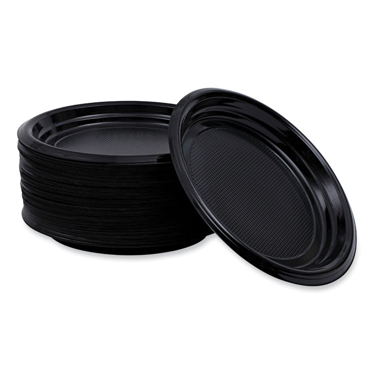 Hi-Impact Plastic Dinnerware, Plate, 9" Dia, Black, 500/carton