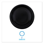 Hi-Impact Plastic Dinnerware, Plate, 9" Dia, Black, 500/carton