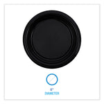 Hi-Impact Plastic Dinnerware, Plate, 6" Dia, Black, 1,000/carton