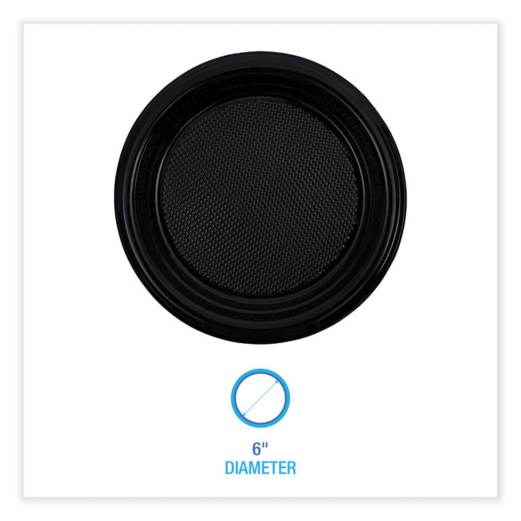 Hi-Impact Plastic Dinnerware, Plate, 6" Dia, Black, 1,000/carton