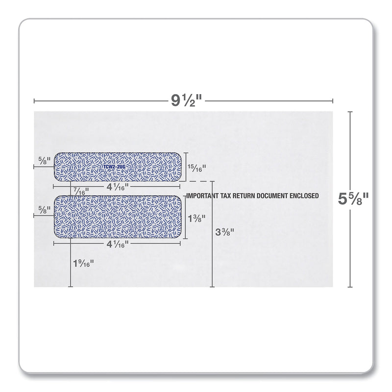 TOPS™ W-2 Laser Double Window Envelope, Commercial Flap, Gummed Closure, 5.63 x 9, White, 24/Pack