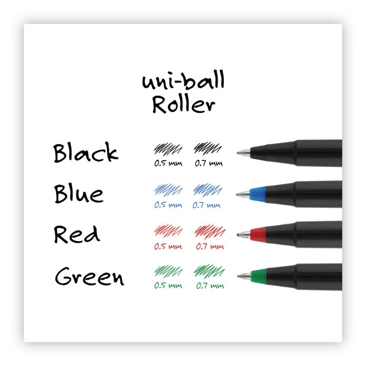 Rollerball Pen, Stick, Extra-Fine 0.5 mm, Blue Ink, Black/Blue Barrel, 72/Pack