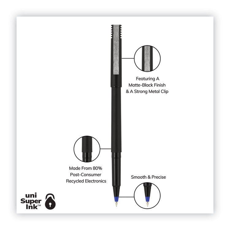Rollerball Pen, Stick, Extra-Fine 0.5 mm, Blue Ink, Black/Blue Barrel, 72/Pack
