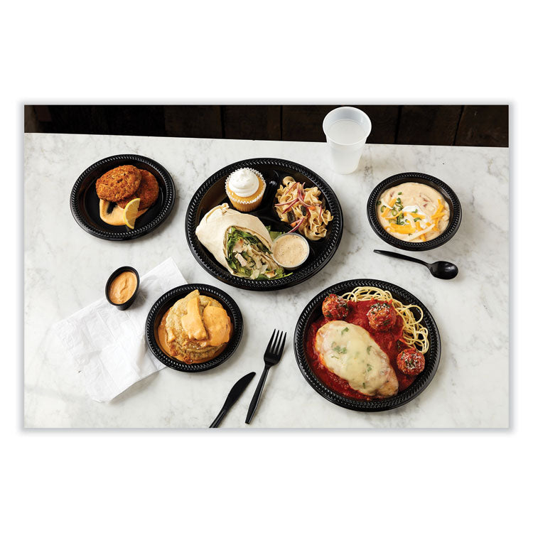 Meadoware Impact Plastic Dinnerware, Plate, 6" dia, Black, 1,000/Carton