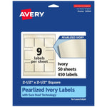Avery Laser/Inkjet Square Pearlized Labels, 2.5" x 2.5", Ivory, 450 Labels/Box (94104)