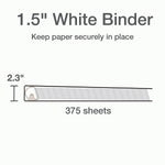Cardinal XtraLife Heavy Duty 1 1/2" 3-Ring View Binders, D-Ring, White (26310)