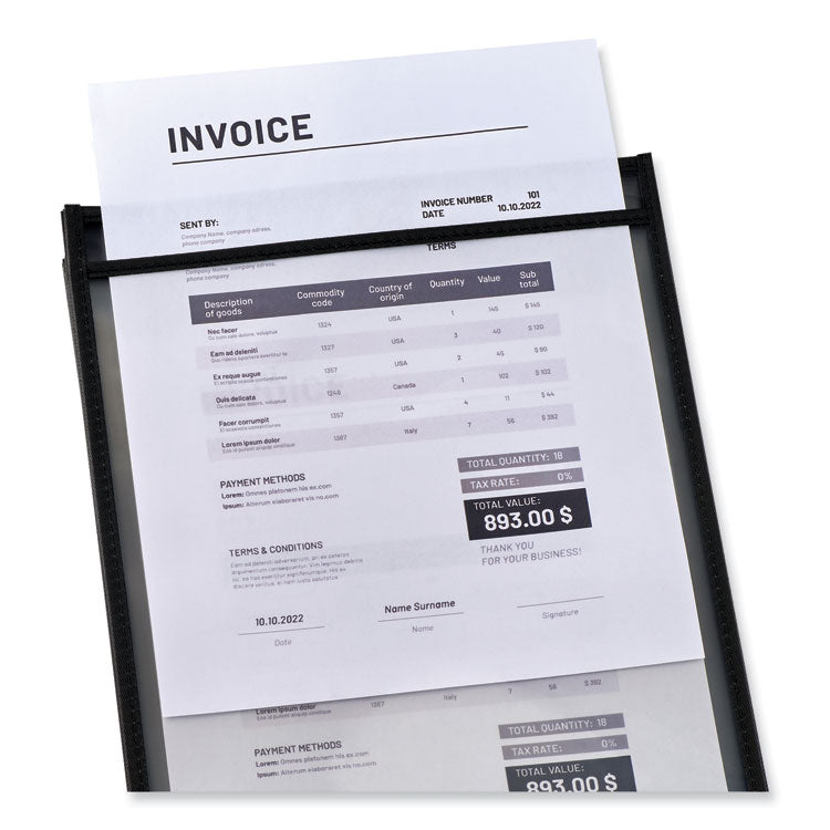 Heavyweight Ticket Holder, Top Load 9 x 12 Insert, Clear Front, Black Border, 25/Pack