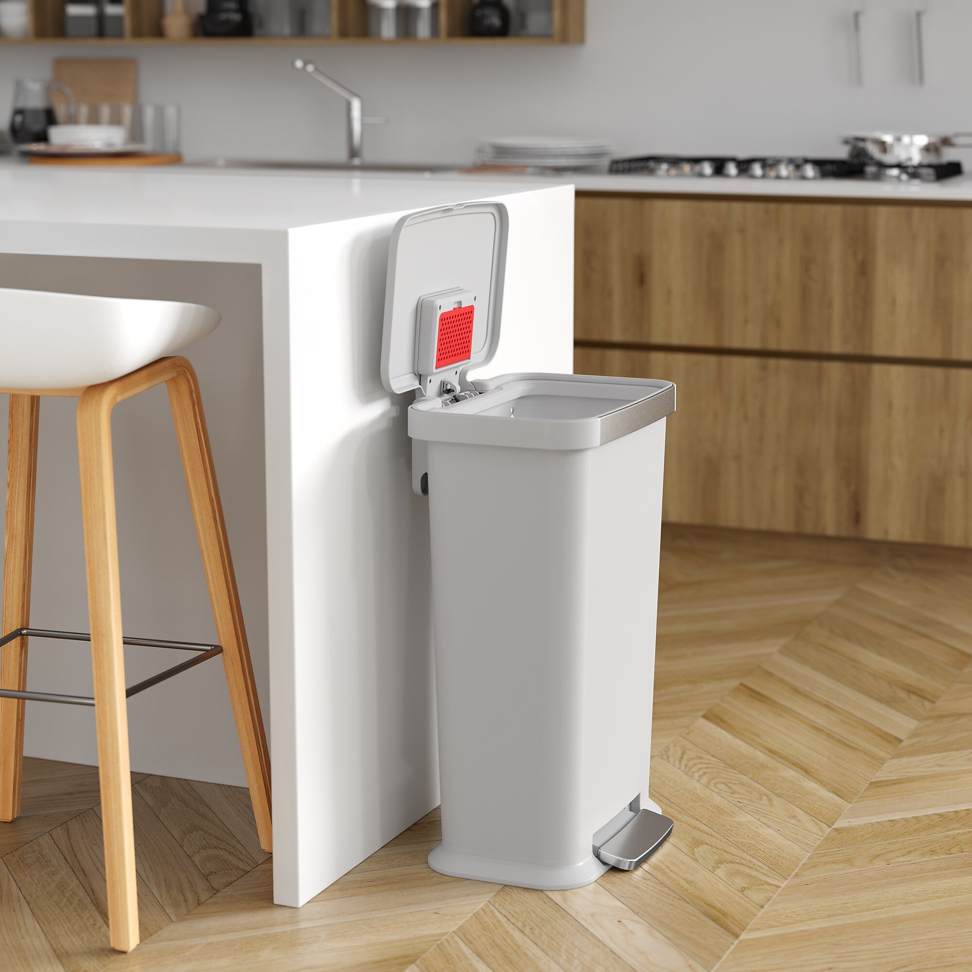 iTouchless SoftStep Plastic Step Trash Can, 13.2 Gallon, White (PL13WWP)