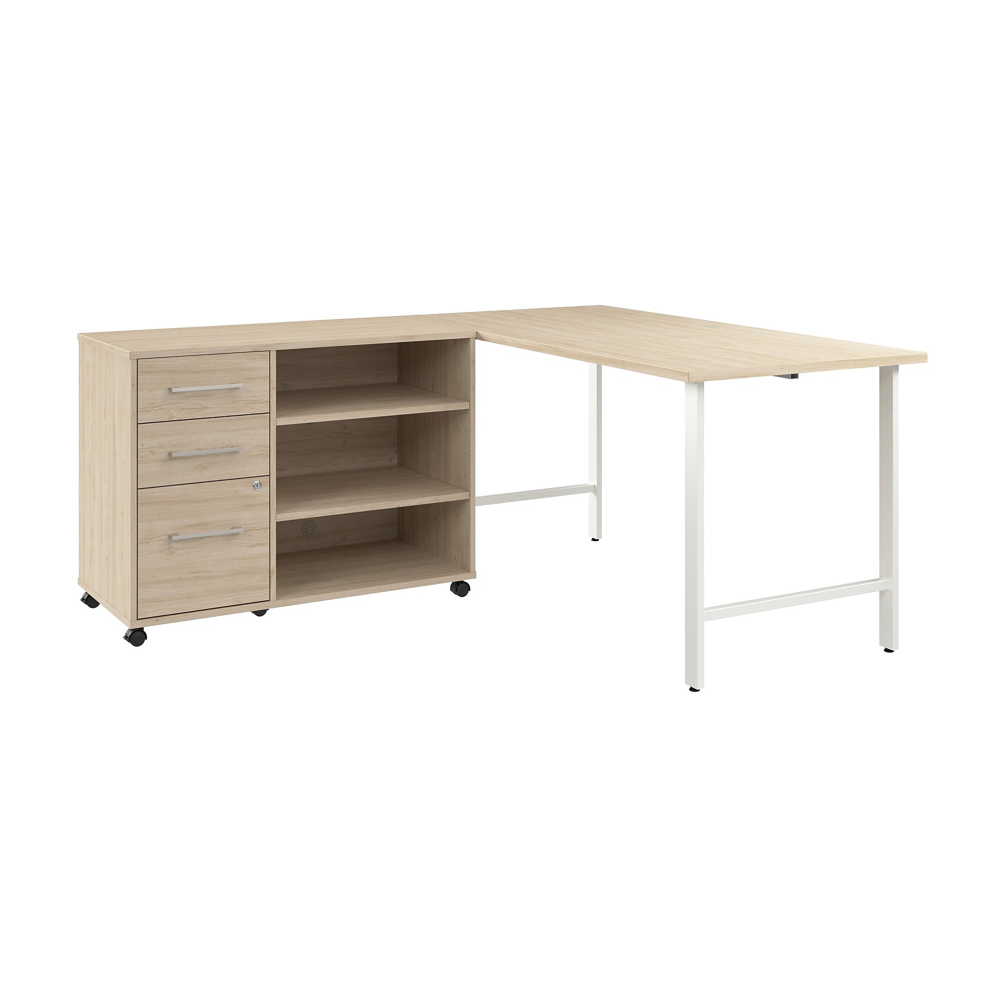 Bush Business Furniture Hustle 60"W Computer Desk and Storage Cabinet with Drawers and Shelves, Natural Elm (HUS009NE)