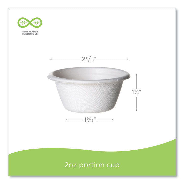 Molded Fiber Portion Cups, 2 oz, Sugarcane, White, 2,500/Carton
