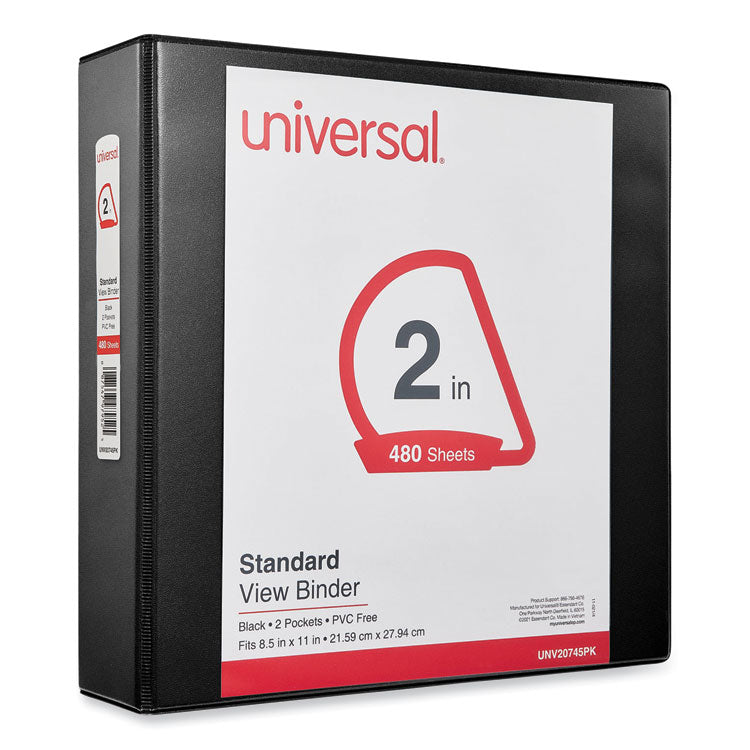 Slant D-Ring View Binder, 3 Rings, 2" Capacity, 11 x 8.5, Black, 6/Carton