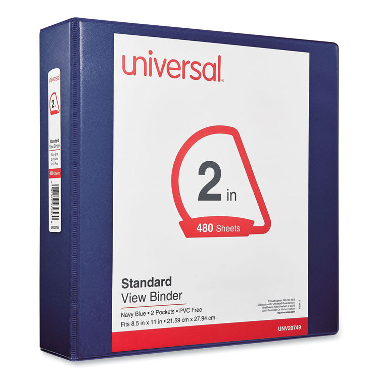 Slant D-Ring View Binder, 3 Rings, 2" Capacity, 11 x 8.5, Navy Blue