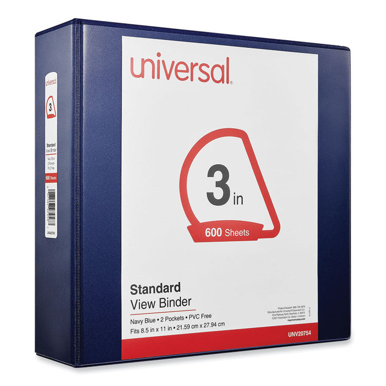 Slant D-Ring View Binder, 3 Rings, 3" Capacity, 11 x 8.5, Navy Blue