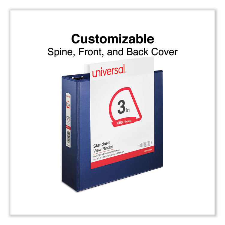 Slant D-Ring View Binder, 3 Rings, 3" Capacity, 11 x 8.5, Navy Blue
