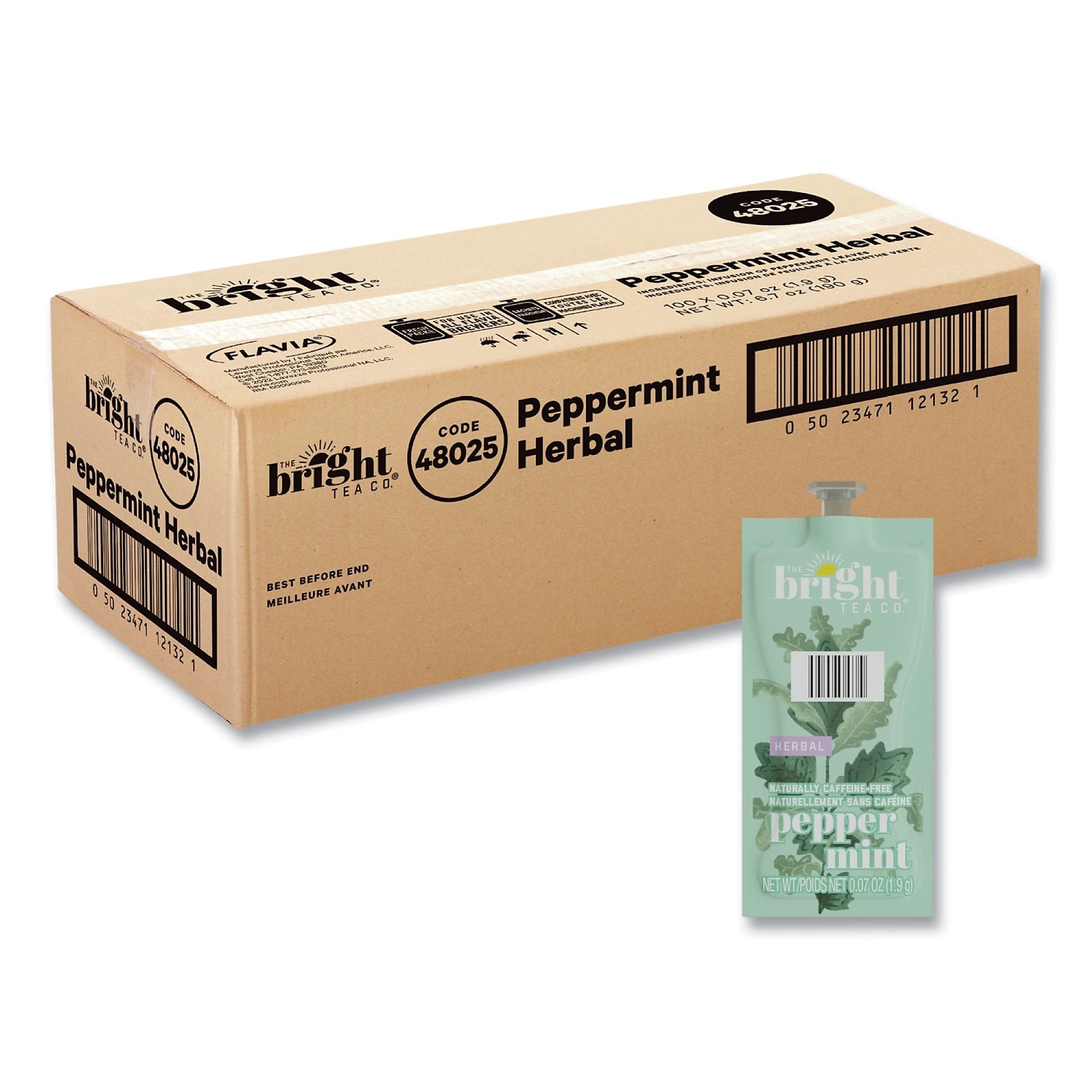 FLAVIA The Bright Tea Co. Peppermint Herbal Tea Freshpack, Peppermint, 0.07 oz Pouch, 100/Carton