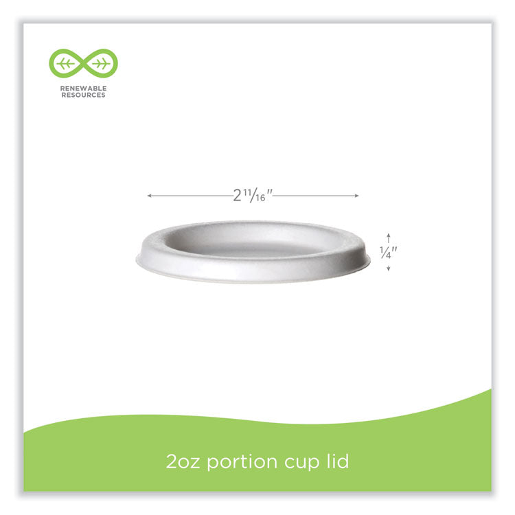 Sugarcane Portion Cup Lids, Fits 2 oz Portion Cups, White, 2,500/Carton
